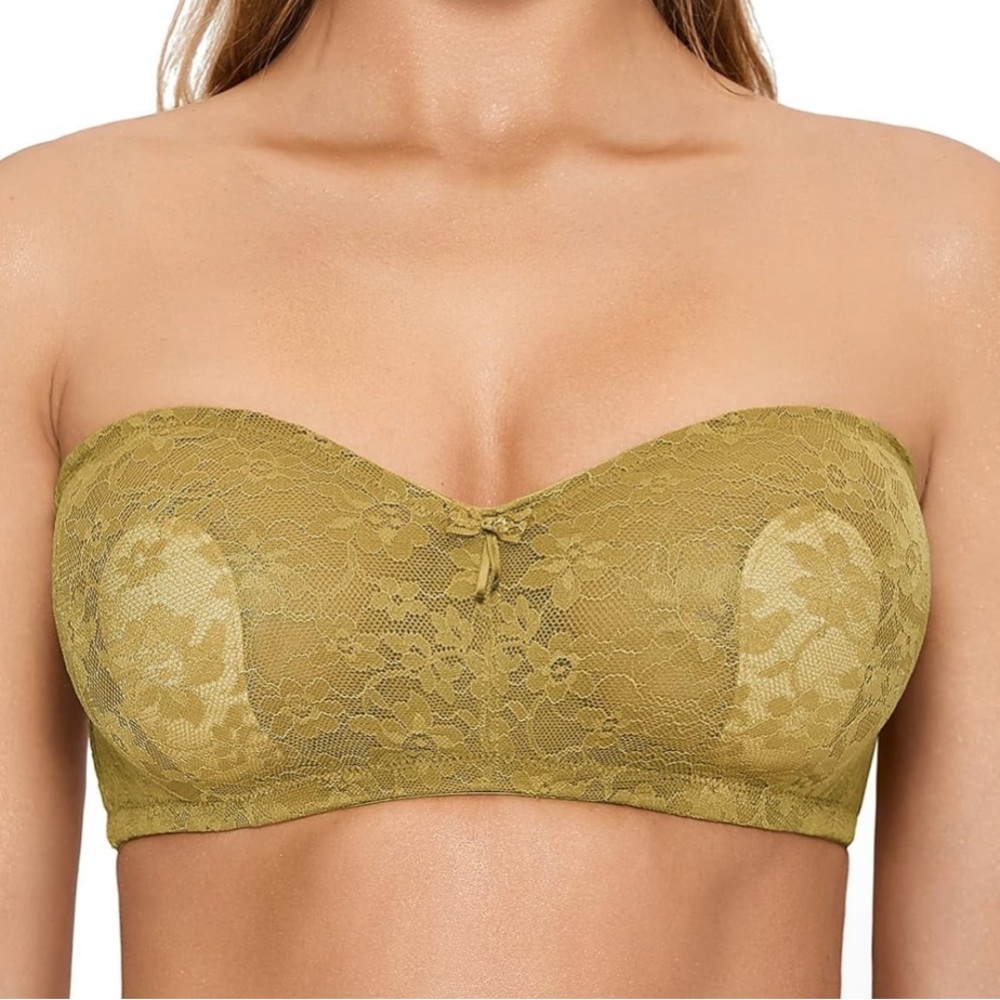 NWT DOBREVA Sheer Lace Strapless Minimizer Convertible Bra Coffee Liqueur | 32C